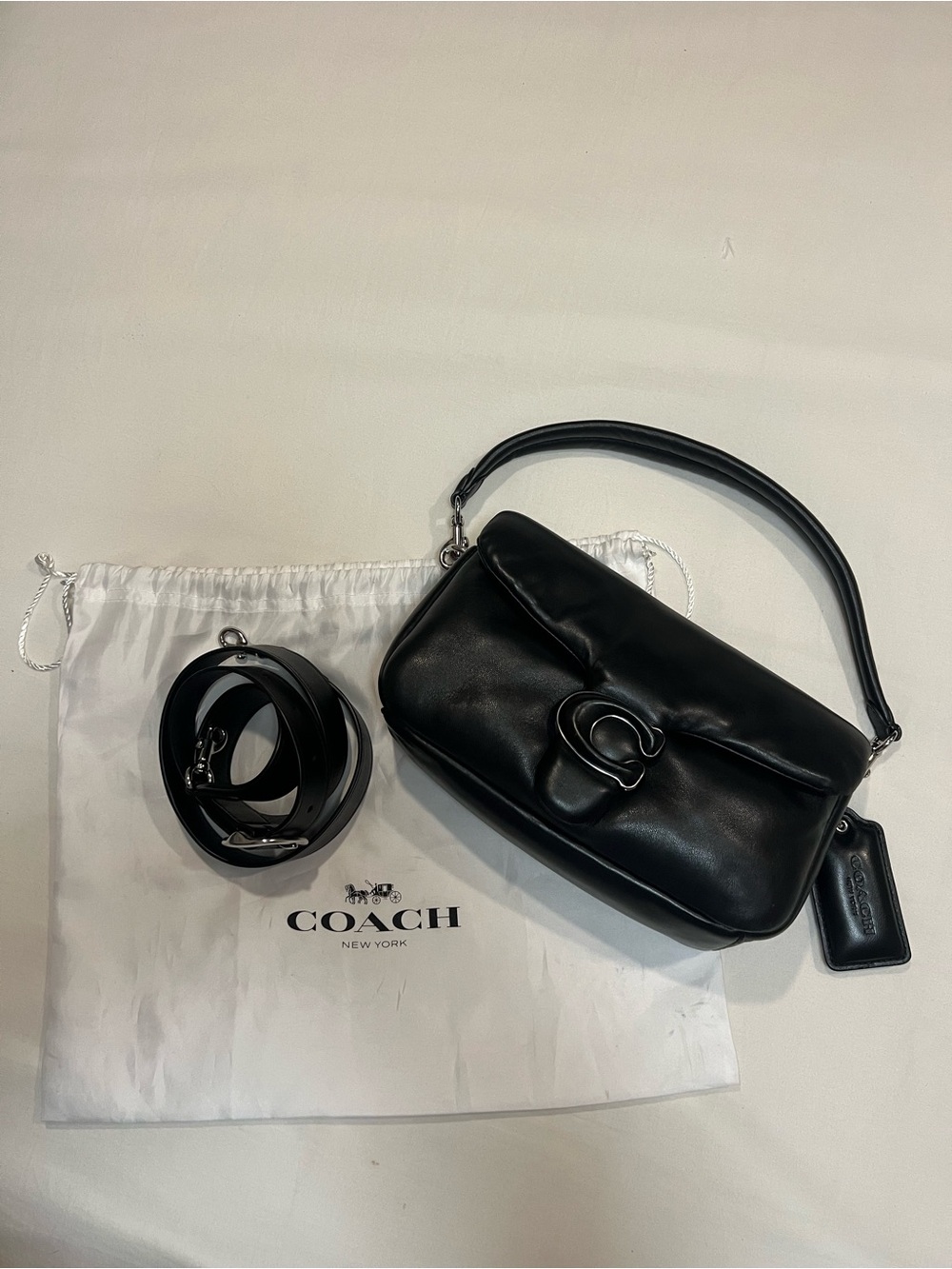 COACH Black Leather Shoulder Bag with Signature 'C' Hardware